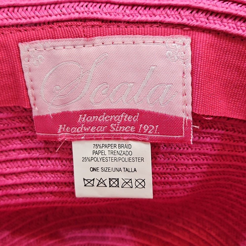 Scala Pink w/Black White Flower On Side Tea Church Pool Floppy Hat - Picture 7 of 7